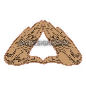 Peut inclure: Deux mains formant un triangle, les bouts des doigts se touchant. Les mains sont brunes et le fond est blanc.
