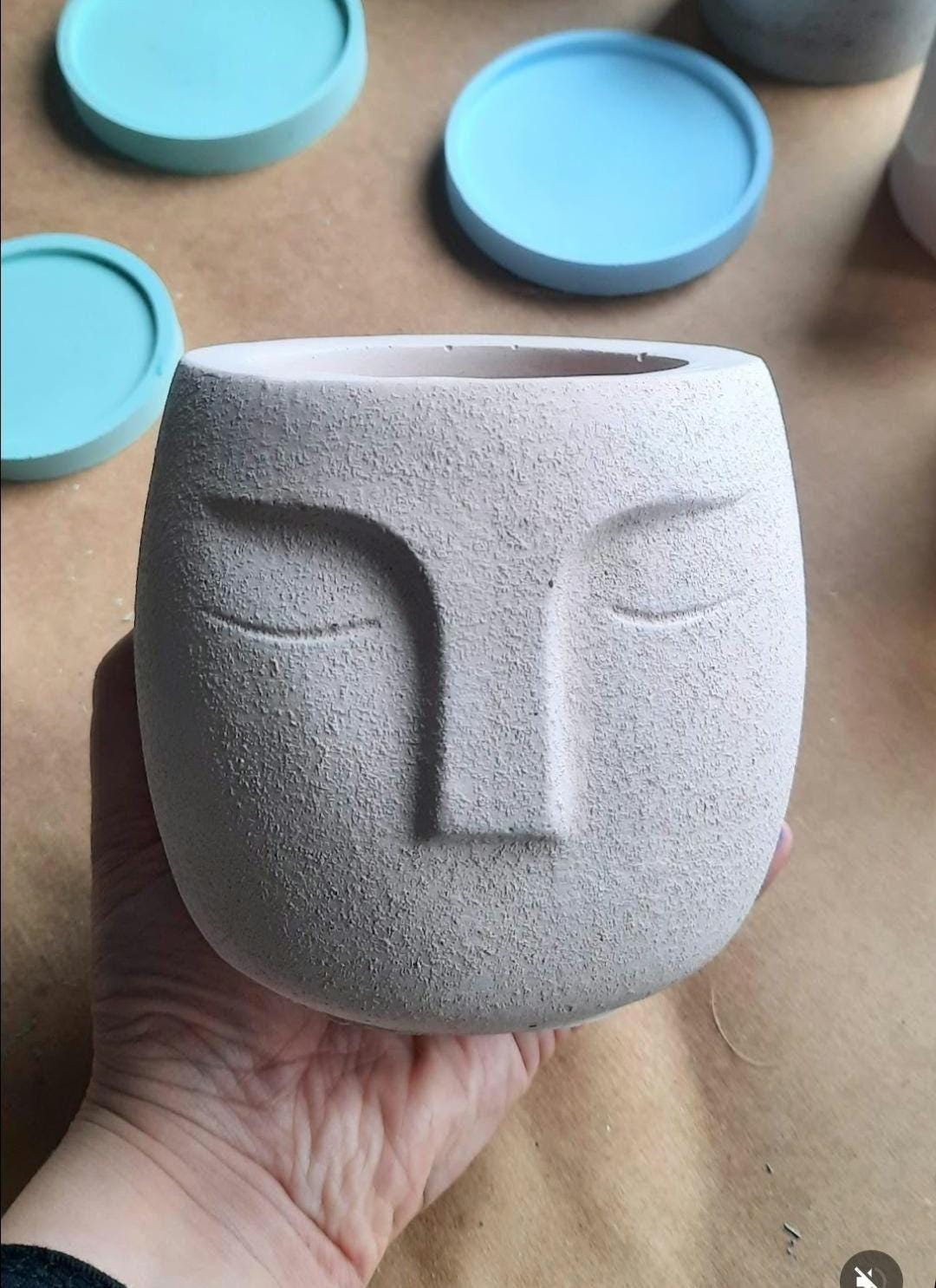 Vaso di cemento, vasi da fiori, fioriera decorativa, fioriera in cemento, stile nordico, vaso in cemento, cemento geometrico, vaso con volto