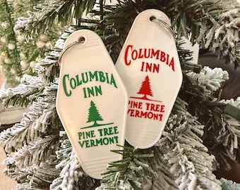 White Christmas Columbia Inn Keychain, Pine Tree Vermont, White Christmas Movie, vintage motel keychain, Xmas gift idea, Christmas in July