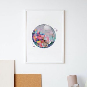 Disco Ball Art Print | Digital Download Art | Mirror Ball | Mirror Ball Illustration | Rainbow Disco Ball | Disco Illustration | Wall Art