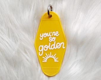 Golden Keychain- vintage motel style keychain- yellow keychain- TPWK