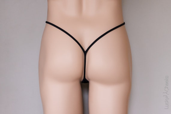 Men's Thong Transparent Black MEN V-string by Lucky Cheeks 