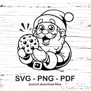 Arquivos SVG - PNG - PDF para impressão, corte ou gravação a laser de um expressivo Papá Noel surpreso com galleta.