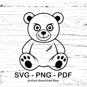 Vernarbter Teddybär mit einem Hauch von Bösem (SVG, PNG und PDF digitale Dateien zum Drucken, Schneiden oder Gravieren)