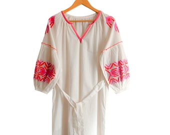 Hawaiian Summer Dress- Ivory/Pink