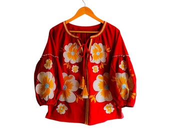 Blossom Blouse - Red/Mustard