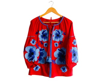 Blossom Blouse - Red/Blue