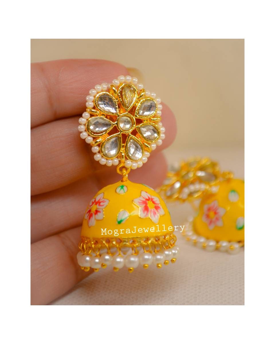 Buy Meenakari Kundan Small Earrings Online in India - Etsy