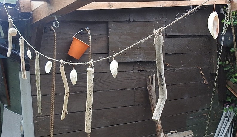 Driftwood and seashell garland or swag with a nautical seaside theme, using Cornish driftwood and shells. image 6