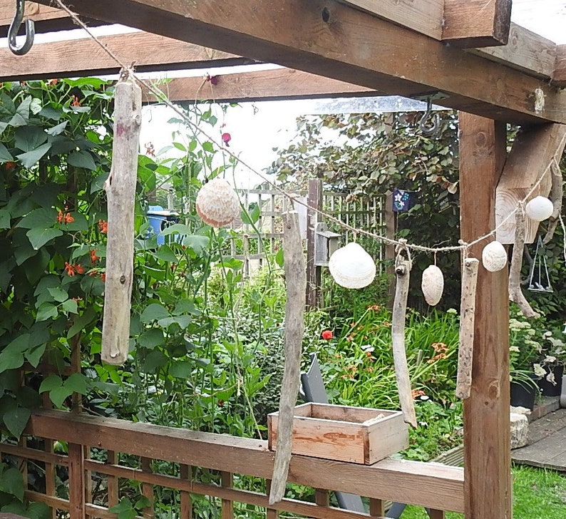 Driftwood and seashell garland or swag with a nautical seaside theme, using Cornish driftwood and shells. image 3