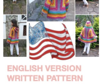 English Pattern Easy Hexagon Cardigan Women's Crochet Sweater Pattern PDF, Cardigan Pattern PDF