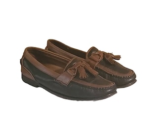 Vintage Florsheim Leather Tassel Loafers, Black and Brown Size 9D