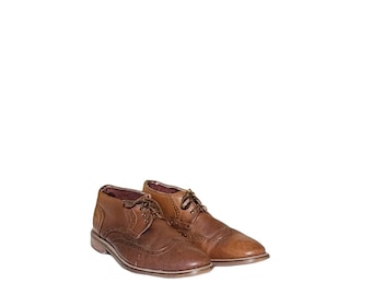 Vintage Brown Leather Wingtip Ankle Boots, Men's Size 10.5