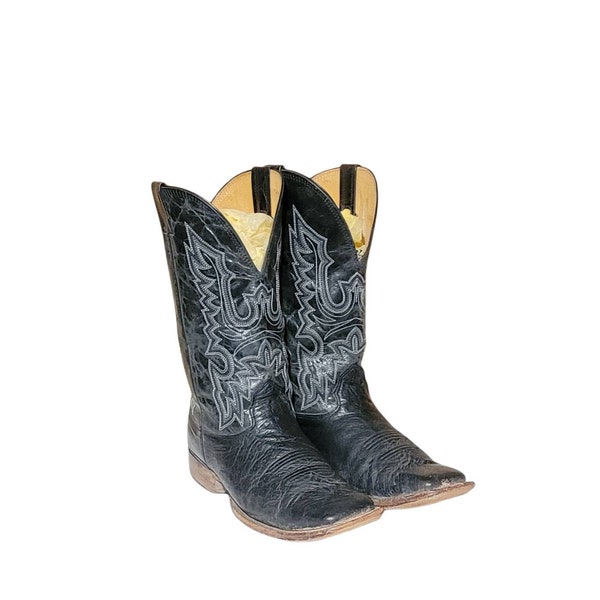 Vintage Men Black Leather Cowboy Boots By Cavenders Size 10.5D/Men Western Style Boots
