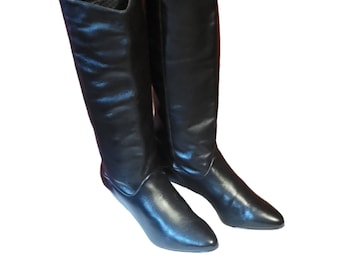 Vintage Black Leather Riding Boots, Pointy Toe - Women's Size 7B