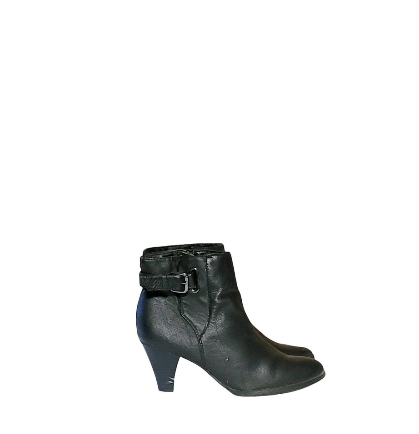 Women Vintage Leather Black Ankle Boots 