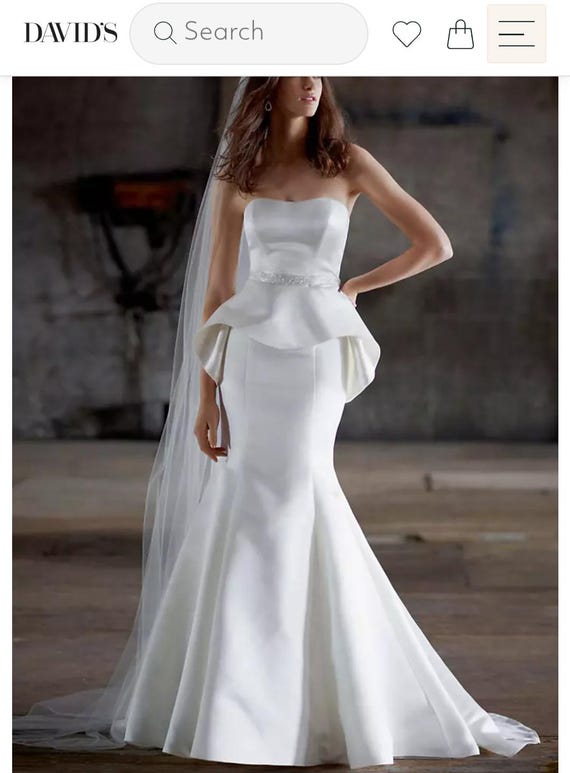 wedding dress with peplum waist Delicate Lace Tulle Peplum Fitted Mermaid Wedding Dress