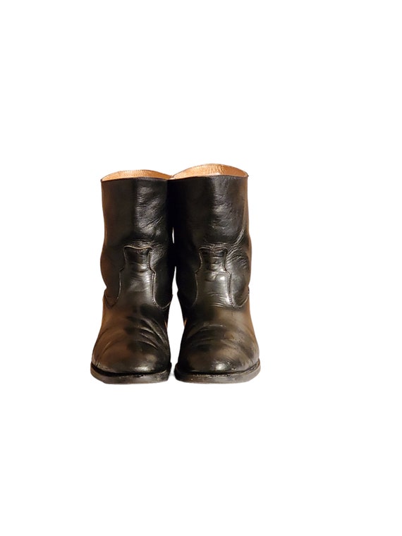 Men Vintage Leather Black Pull On Ankle Boots Siz… - image 3