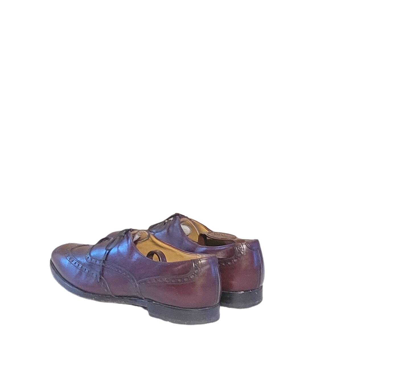 Vintage JOHNSTON MURPHY Oxford Shoes Mens 10 D Burgundy Leather Wingtip USA Made Johnston & Murphy Red Wingtip Dress Shoes for Men for sale  main image 2