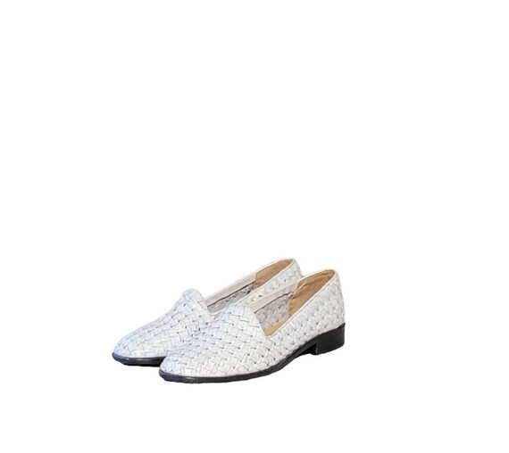 Women Vintage Leather White Woven Loafers By Ipan… - image 2