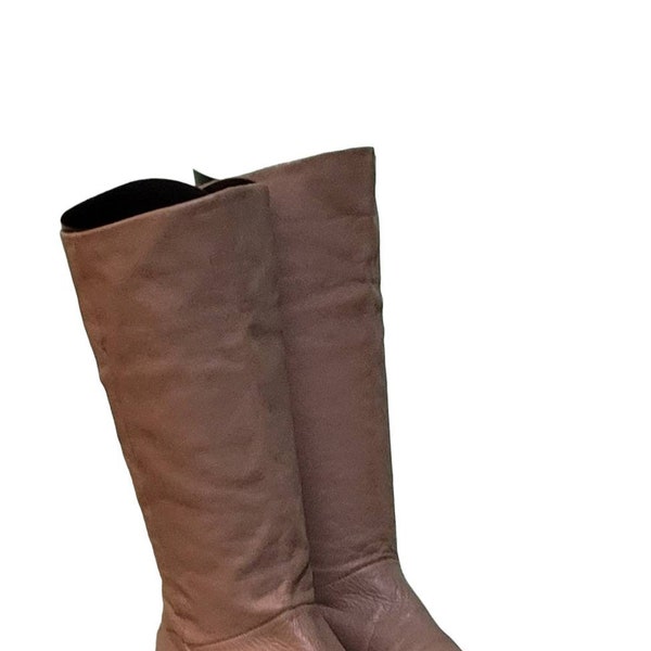 Women Vintage Leather Taupe Boots By 9West Size 9M/Women Slouch Boots/ Women Pull On Boots