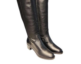 Botas altas de montar de cuero negro vintage para mujer de Nine West, talla 8.5 M.