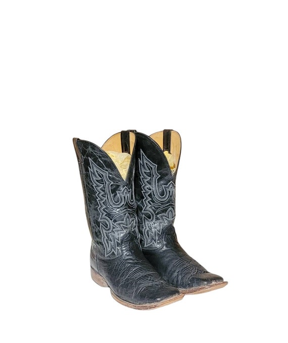 Vintage Men Black Leather Cowboy Boots By Cavenders S… - Gem