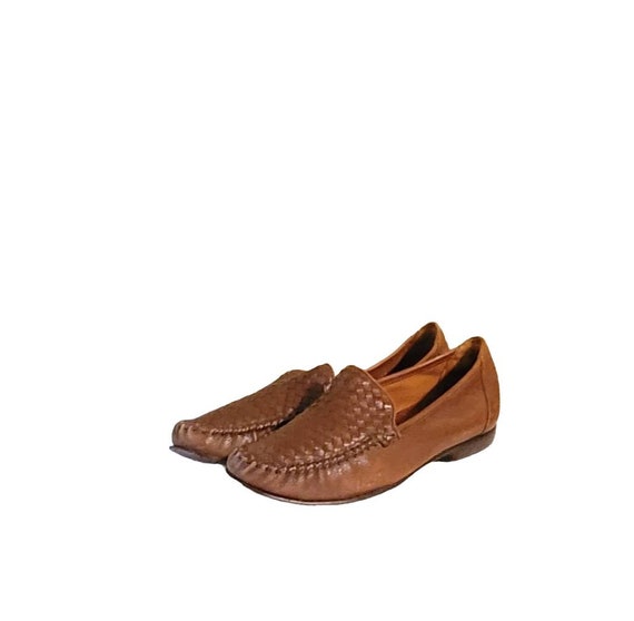 Women Vintage Leather Brown Woven Loafers By Cole… - image 2