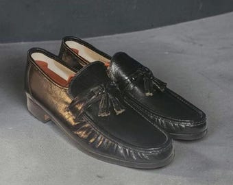 Men Vintage Leather Black Tassell Loafers By Stacy Adams Size 8M