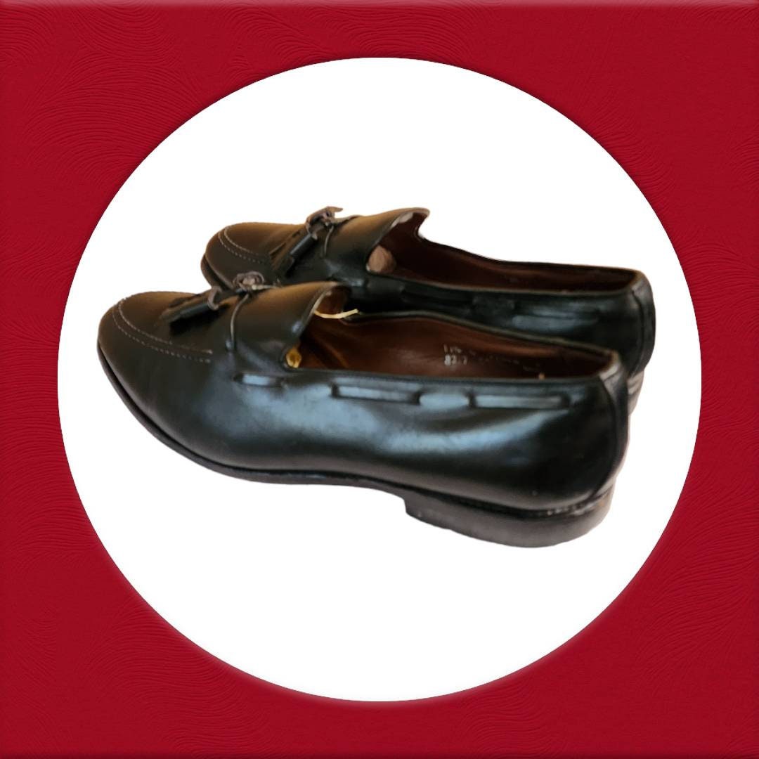 Vintage Allen Edmonds Black Leather Tassel Loafers, Men