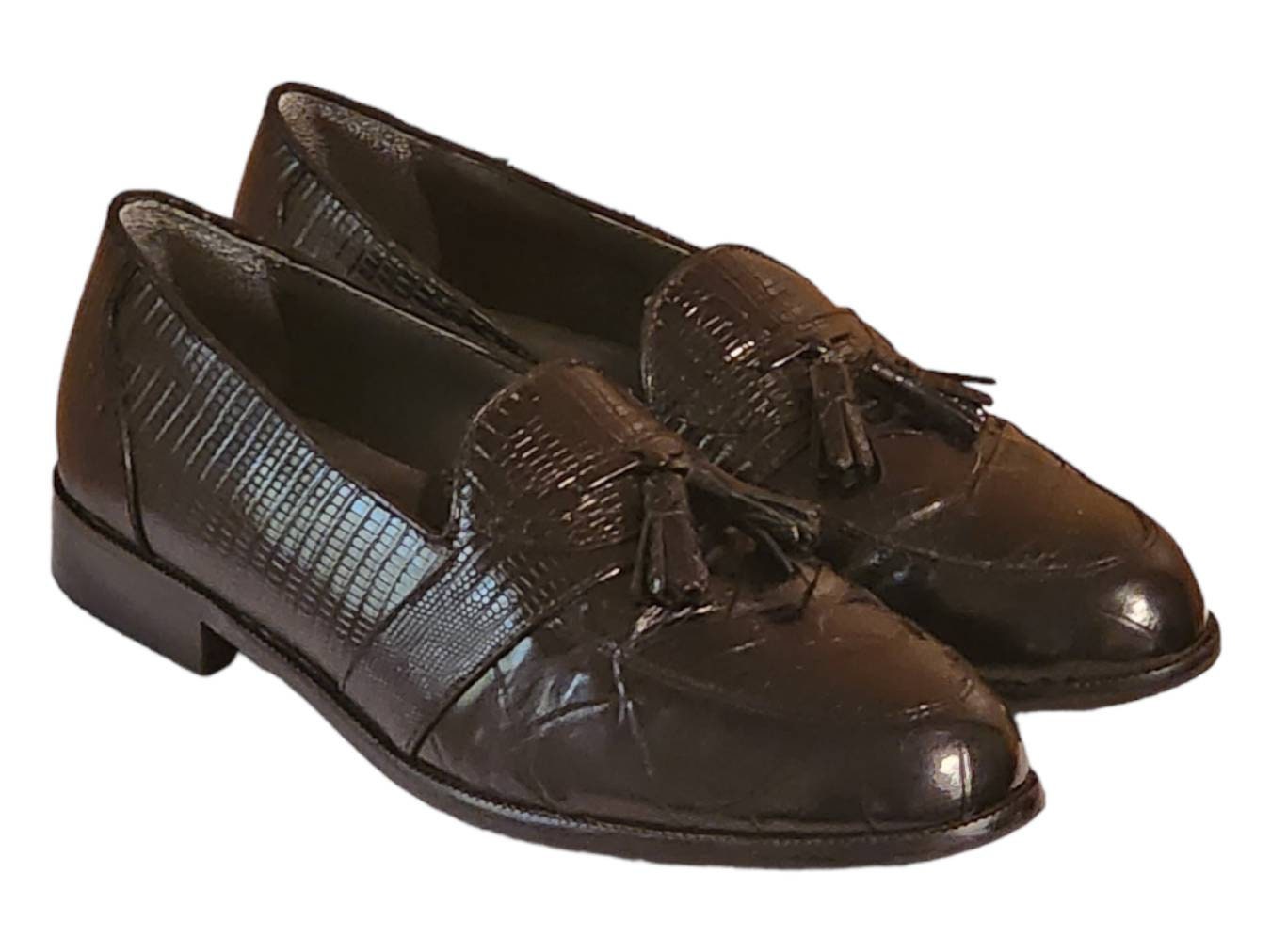 Stacy Adams Dark Brown Crocodile Texture Loafers with Tassels Size 9.5 Stacy Adams Snakeskin Men main image 2