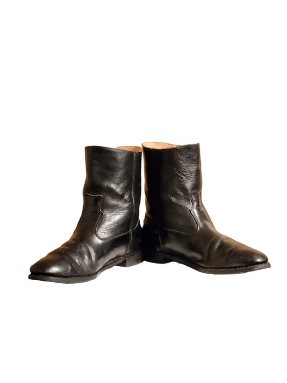 Men Vintage Leather Black Pull On Ankle Boots Siz… - image 8