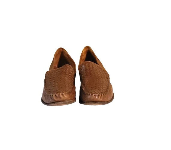 Women Vintage Leather Brown Woven Loafers By Cole… - image 3
