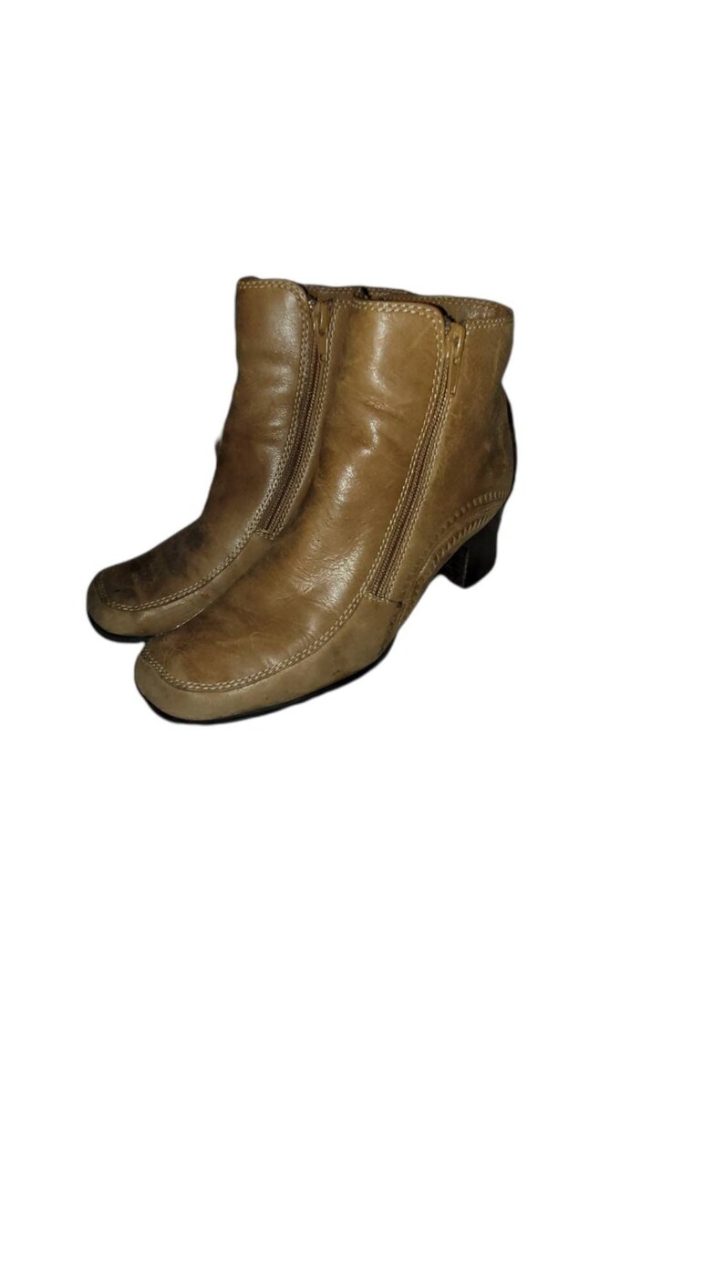 Vintage Women Leather Tan Ankle Boots 