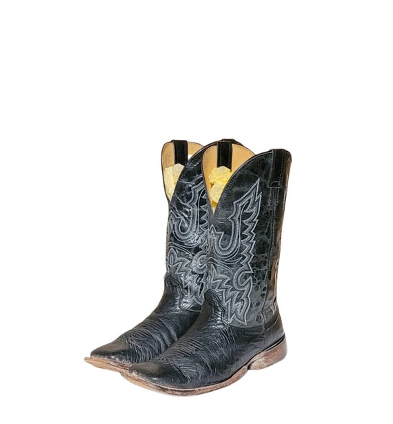 Vintage Hombre Negro Cuero Cowboy Botas Por Cavenders Talla - España