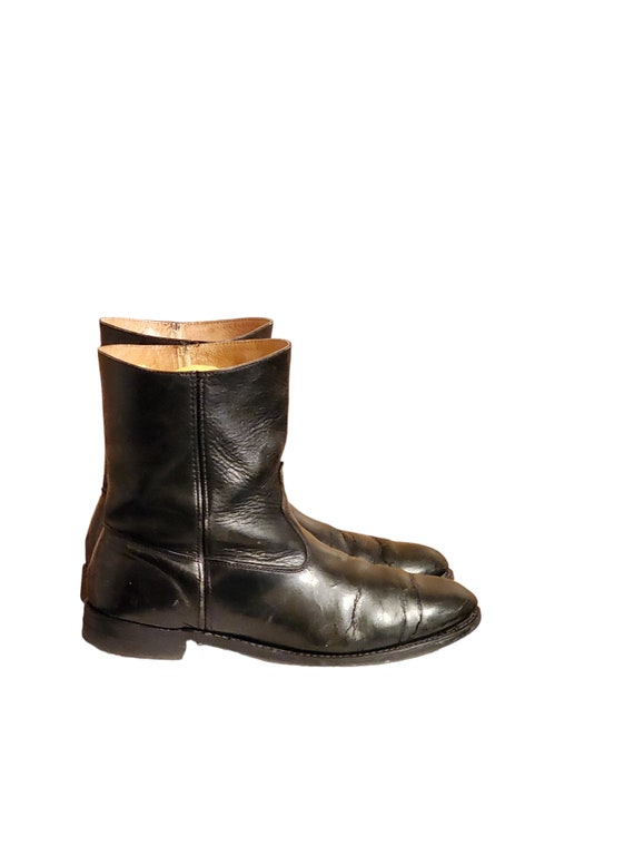 Men Vintage Leather Black Pull On Ankle Boots Siz… - image 7