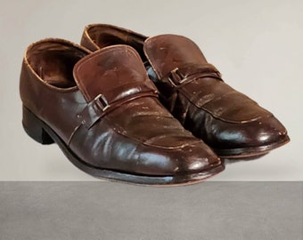Vintage Florsheim Leather Loafers, Brown Dress Shoes, Size 13B