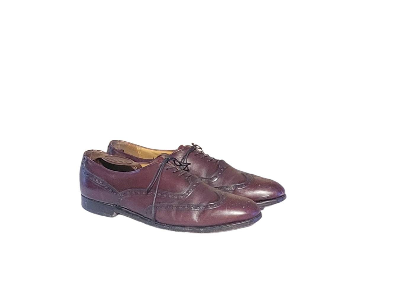 Vintage JOHNSTON MURPHY Oxford Shoes Mens 10 D Burgundy Leather Wingtip USA Made Johnston & Murphy Red Wingtip Dress Shoes for Men for sale  main image 4