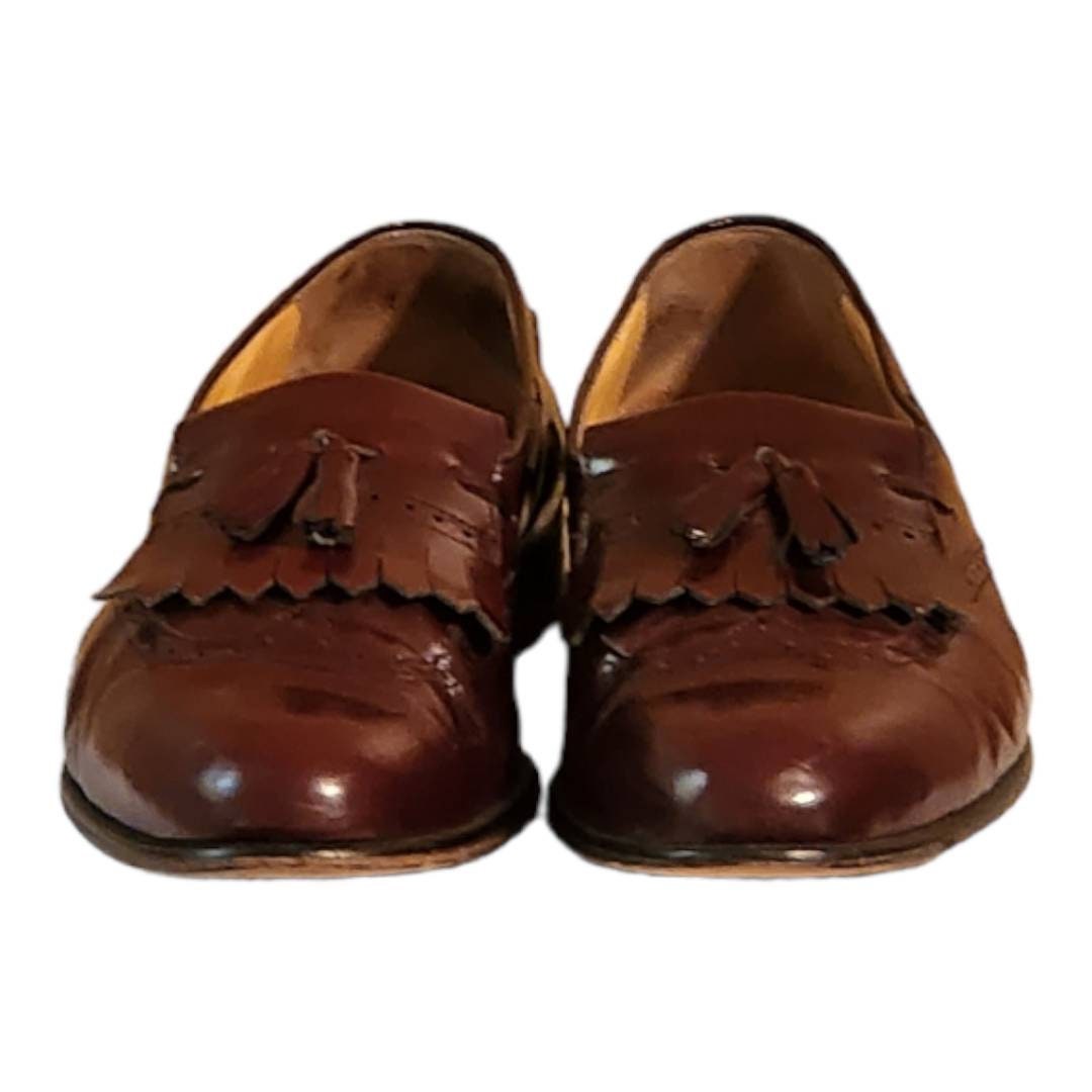 Vintage Perry Ellis Burgundy Leather Tassel Loafers, Size  display picture 2