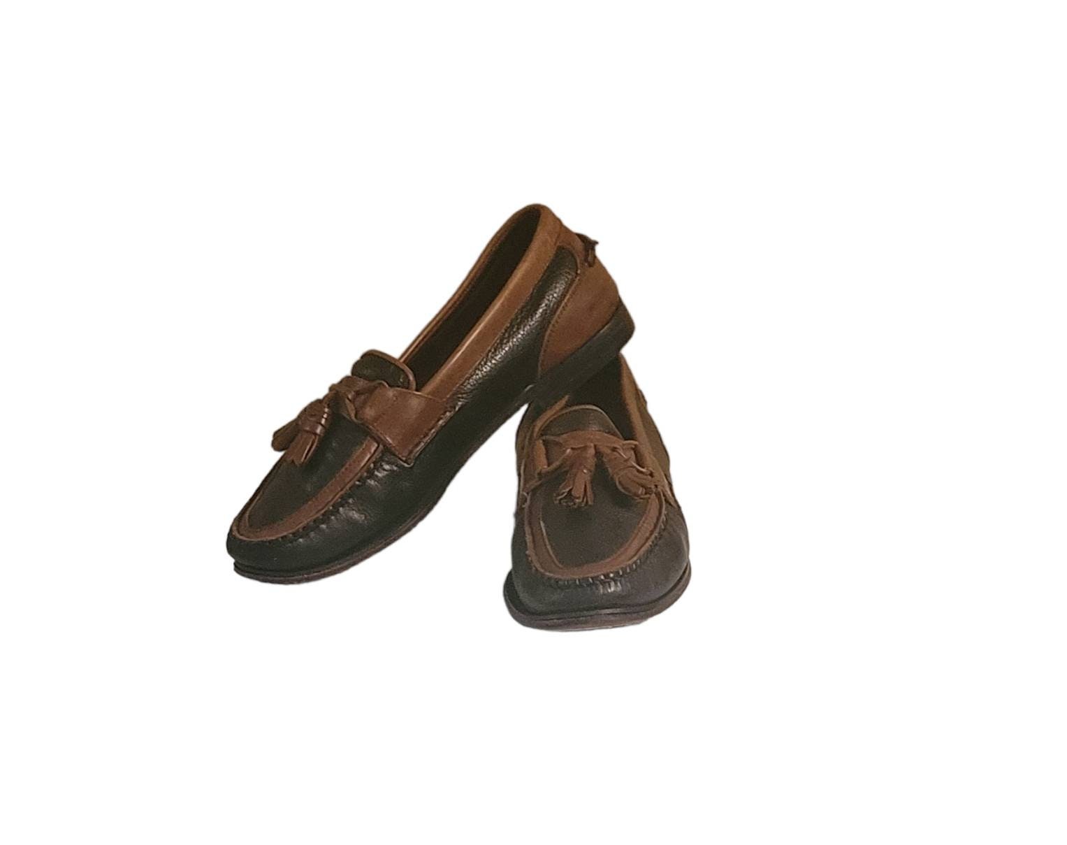 Vintage 90s Florsheim Black Brown Genuine Leather Tassel Kiltie Loafers Florsheim Vintage 90s The Florsheim Shoe Tassel Kiltie  main image 2