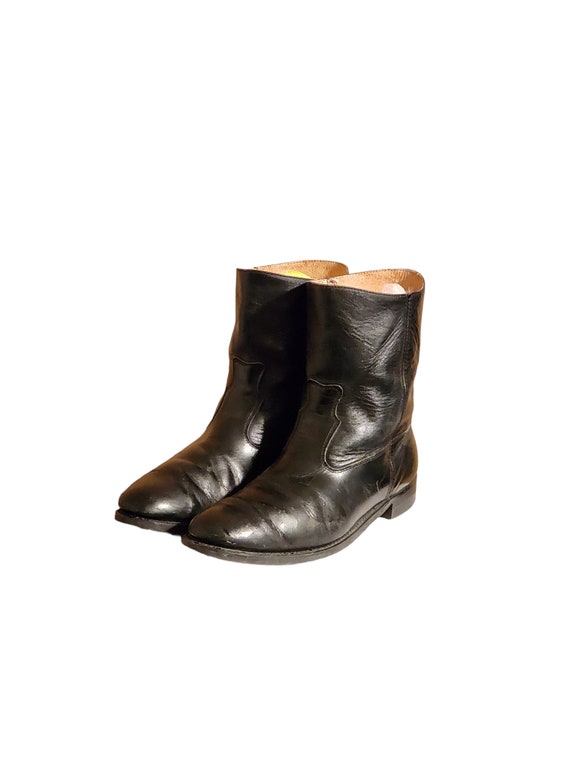 Men Vintage Leather Black Pull On Ankle Boots Siz… - image 2