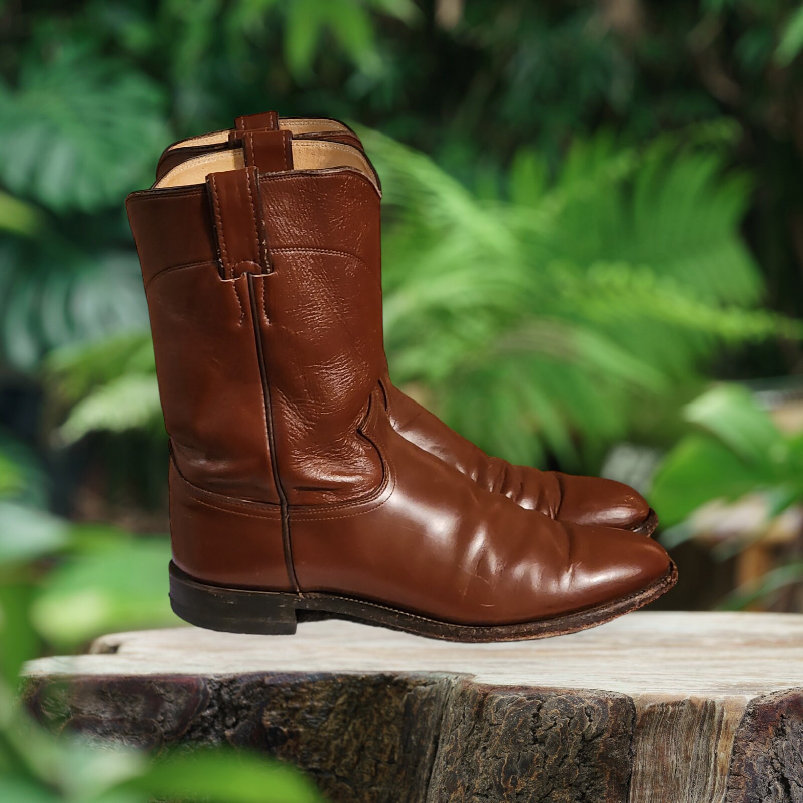 Justin Roper Brown Leather Cowboy Boots Justin 3021 Exotic Roper Boot Cognac Smooth Ostrich Preloved  main image 2