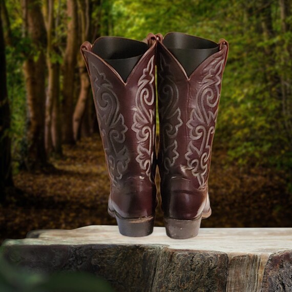 Men Vintage Leather Burgundy Cowboy Boots By Just… - image 4