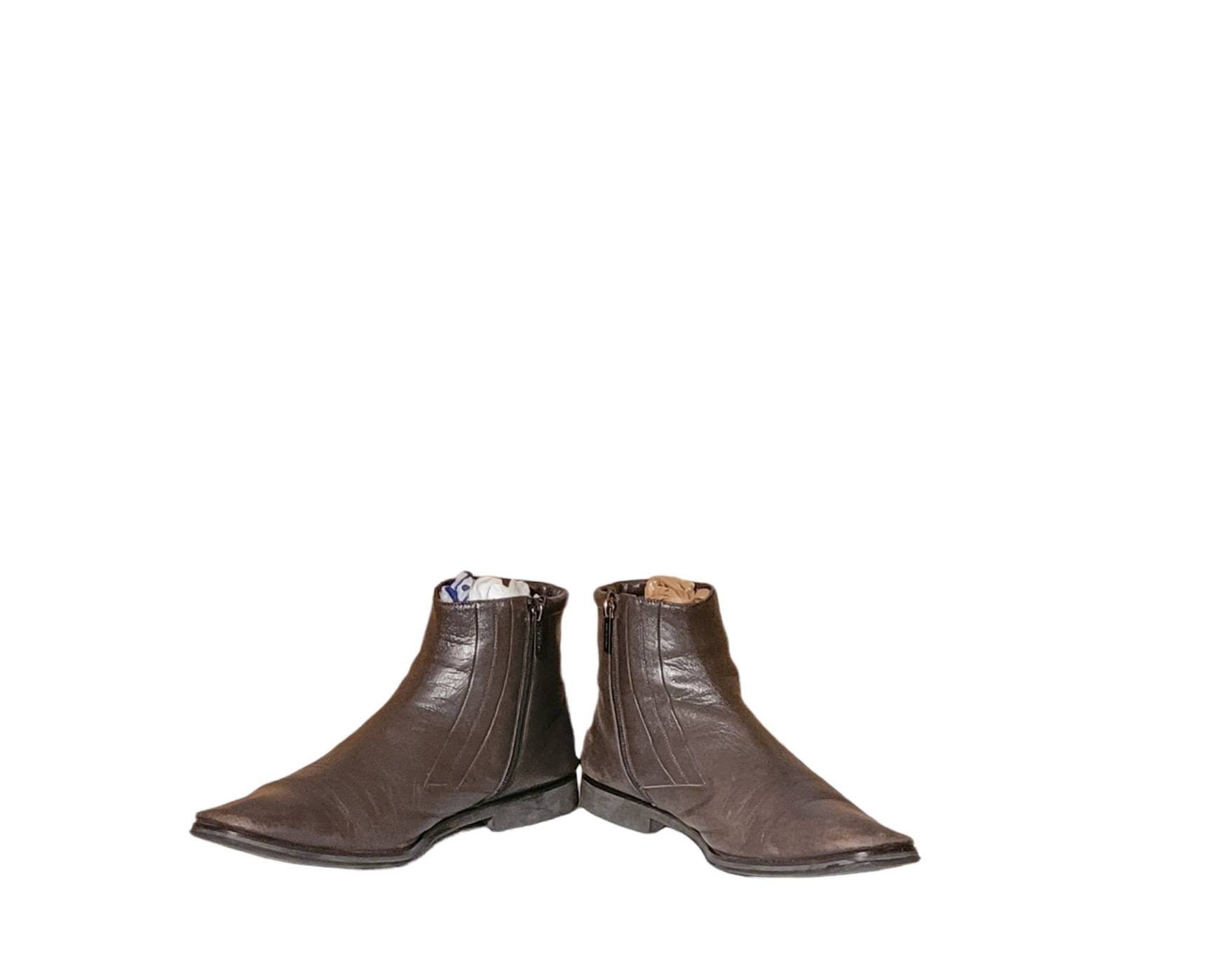 Men Vintage Leather Brown Ankle Boots by Bruno Magli Size 