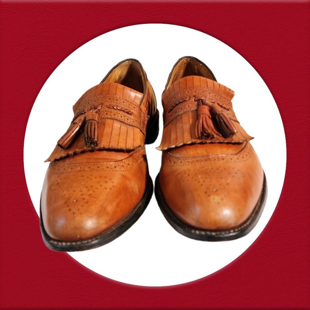Vintage Allen Edmonds Brown Leather Tassel Loafers, Men display picture 2