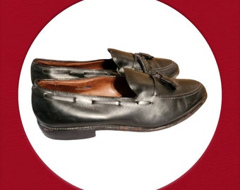 Vintage Allen Edmonds Black Leather Tassel Loafers, Men display picture 1
