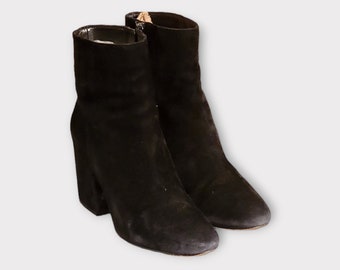 Vintage Sam Edelman Suede Ankle Boots, Black Block Heel (Size 7M)