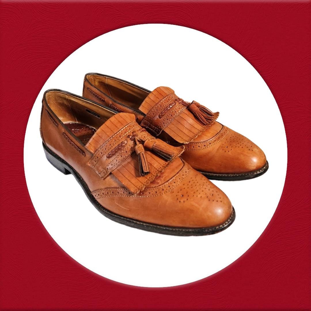 Vintage Allen Edmonds Brown Leather Tassel Loafers, Men display picture 3