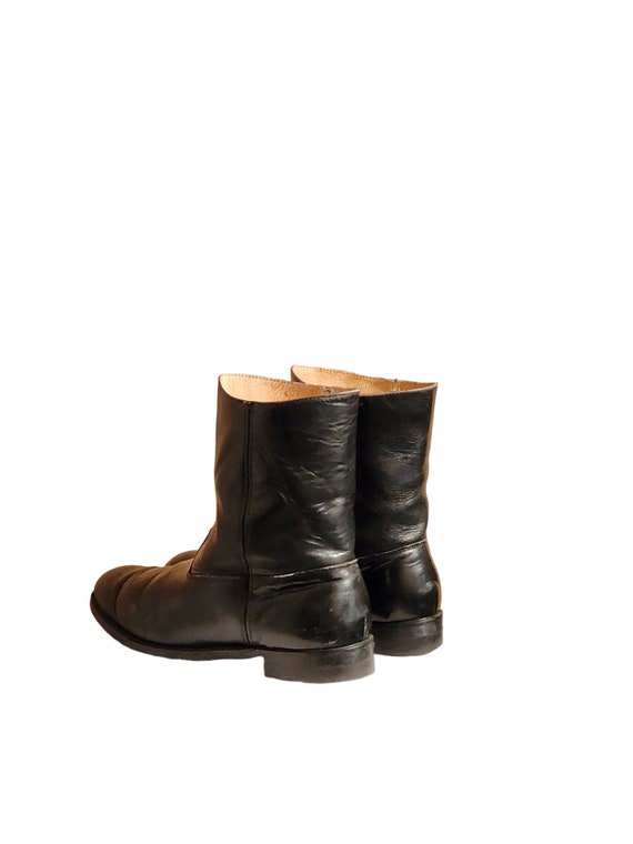 Men Vintage Leather Black Pull On Ankle Boots Siz… - image 5