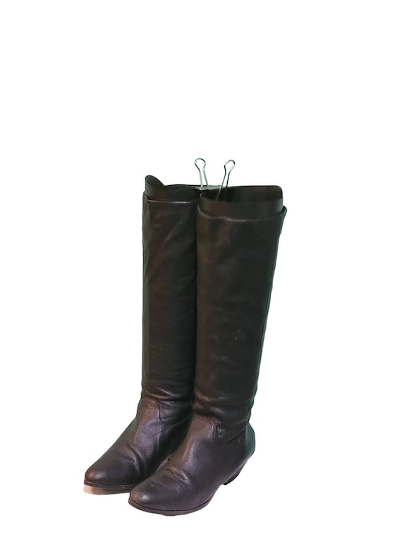 Women Vintage Leather Black Slouch Boots by Nine West Size 5.5m women Blocked Heel Boots women Pull on Boots Etsy Canada